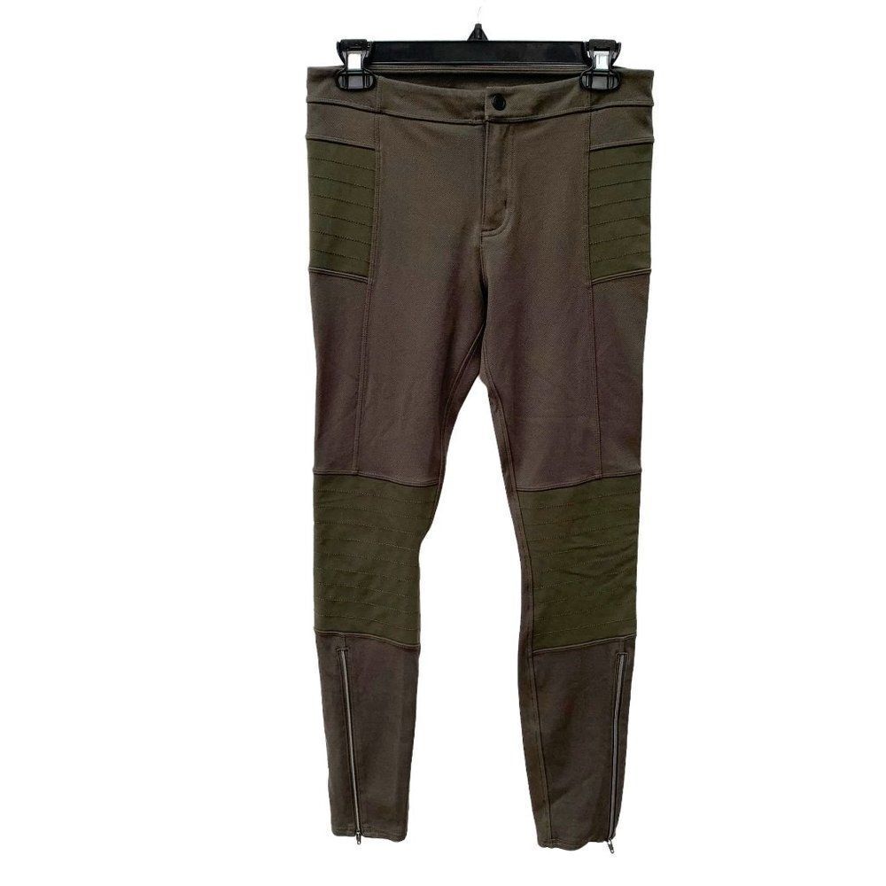 Athleta Size 6 Green Trailsetter Ponte Moto Pants Skinny Leg Athleisure 153249